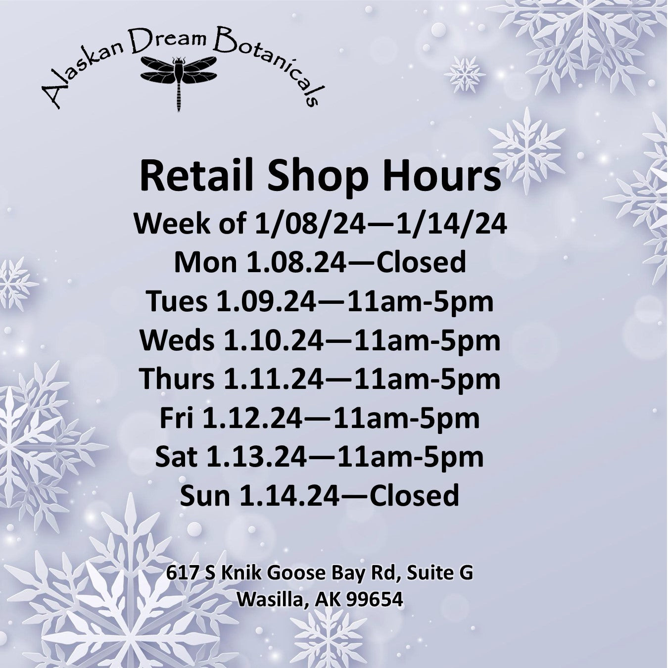 Wasilla Retail Store Hours Alaskan Dream Botanicals