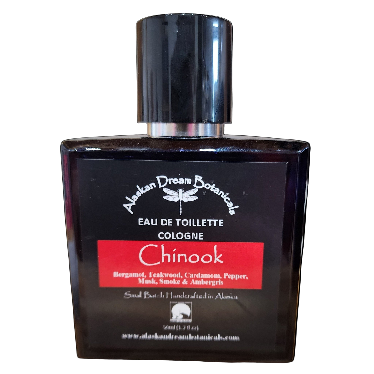 Alaskan Dream Botanicals Chinook cologne bottle on a white background